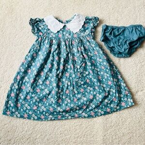 Janie and Jack Teal Floral Dress with White Collar